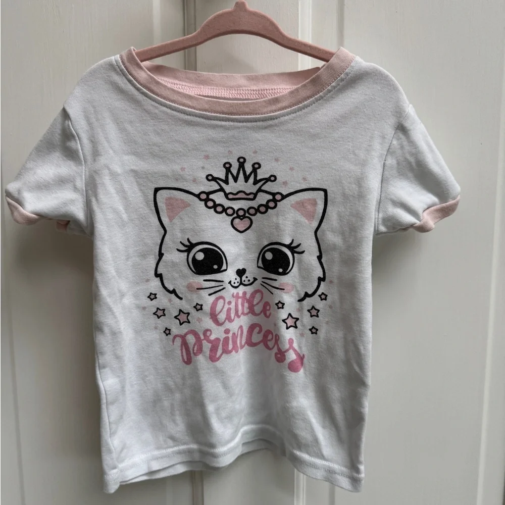Daughter Queen 4T Girls Cat Little Princess Short Sleeve Pajama Top Shirt White